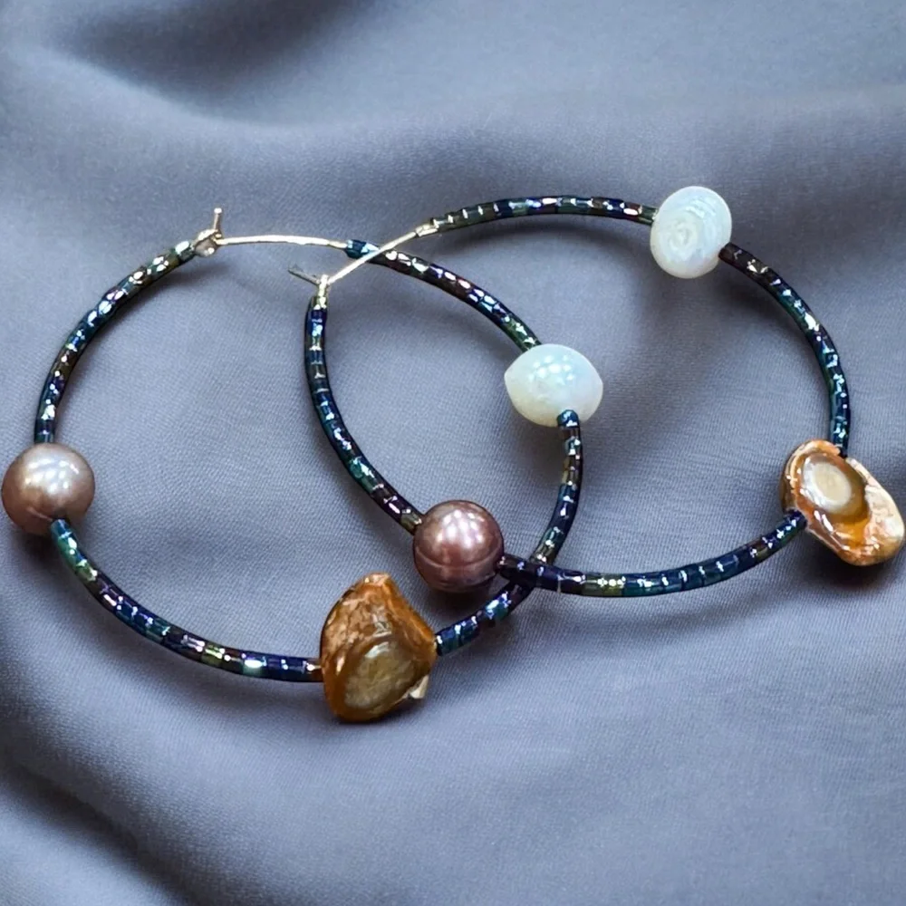 Free People Colorful Beaded Hoop Earrings - Picture 2 of 4